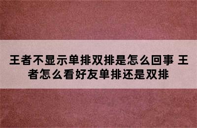 王者不显示单排双排是怎么回事 王者怎么看好友单排还是双排